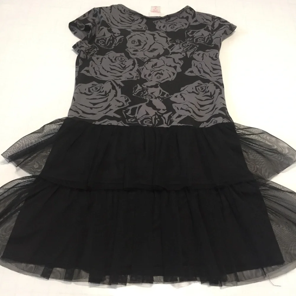 Xhilaration Girls Floral Printed Black Dress Sz M